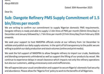 Dangote Refinery Commitment to supply  1.5 bin/litres per month