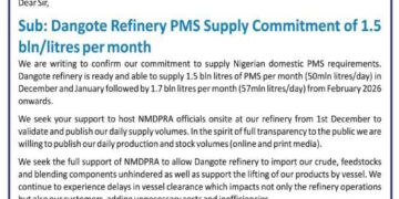 Dangote Refinery Commitment to supply 1.5 bin/litres per month