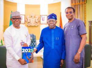  President Bola Ahmed Tinubu, recieves NNPC Company's 2025 Audited Financial Statement (AFS) from the Group Chief Executive Officer, NNPC Limited, Engr. Bashir Bayo Ojulari today at the Presidential Villa in Abuja, he was accompanied by the Company's Group Chief Finance Officer (CFO), Dapo Segun. 